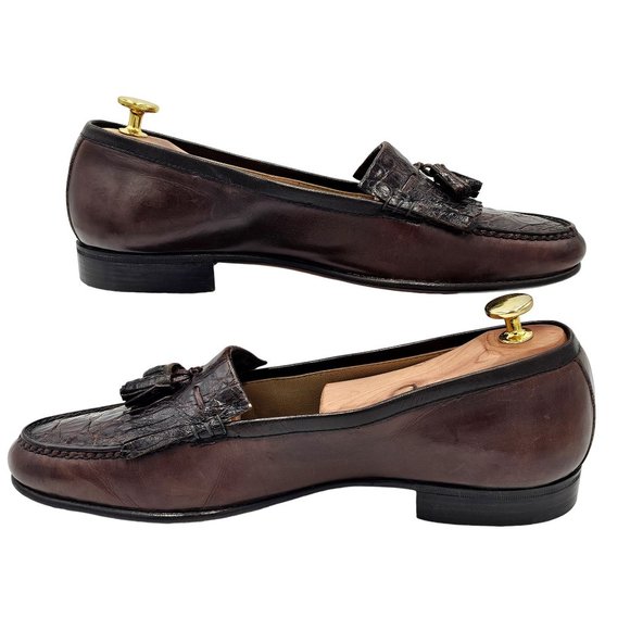 Vintage Bruno Magli Exotic Caiman Crocodile 9.5 Italy Dress Shoes Tassel Loafers - Picture 10 of 13